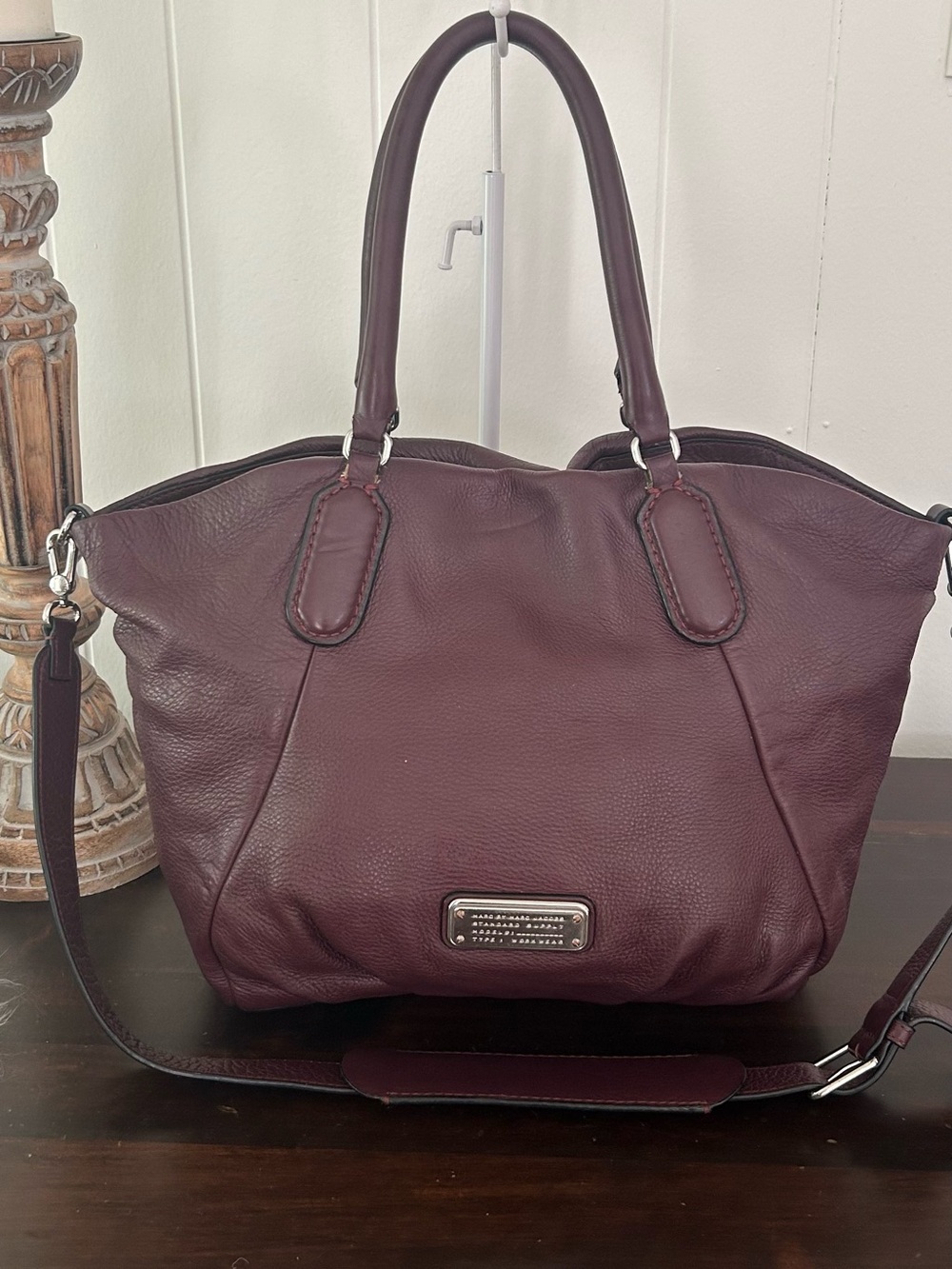 Marc by Marc Jacobs Burgundy Pebbled Leather Large Satchel Crossbody Bag - Picture 4 of 14